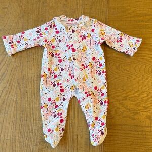 Newborn Magnetic Me White Footed One-Piece with Pink & Yellow Floral Print EUC